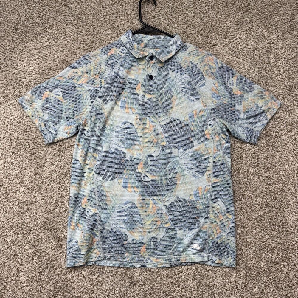 Tommy Bahama Polo Shirt Men's Small Blue Island Zone All Over Floral Print Golf